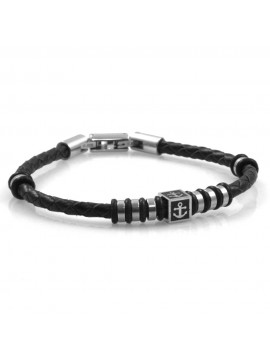 bracciale uomo con ancora in acciaio e pelle nera bcc2563